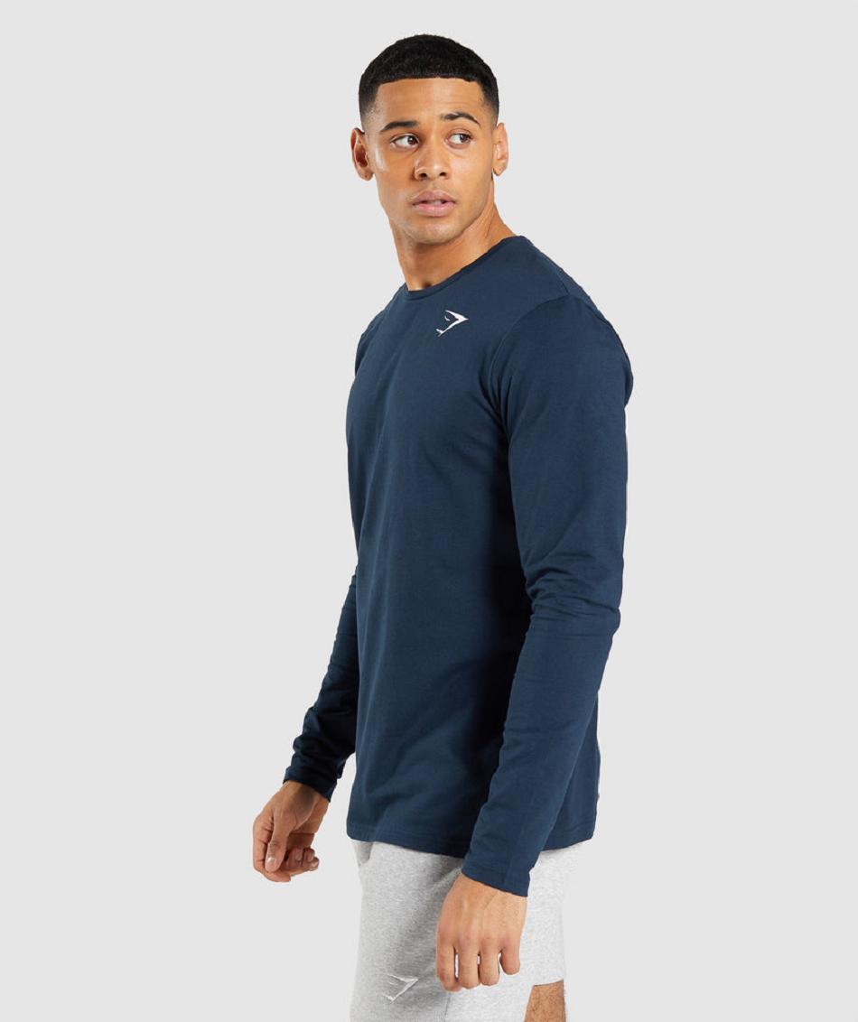 Long Sleeve Męskie Gymshark Essential Granatowe | PL 3675CTV